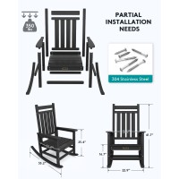 Serwall Outdoor Rocking Chair Set Of 2 Hdpe Rocking Chairs For Adult Black