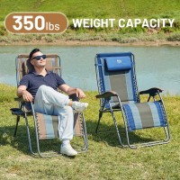 Timber Ridge Outdoor Reclining Padded With Adjustable Headrest And Cup Holder Foldable Zero Gravity Lawn Chair For Adults Suppo