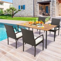 Tangkula Patio Acacia Wood Dining Table For 6 Persons, Large Rectangular Dining Table With Metal Legs, Umbrella Hole, Farmhouse Indoor Outdoor Dining Furniture For Yard Deck Lawn, 63?? X 36?? X 30??