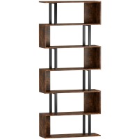 Yusong Geometric Bookcase, S Shaped Bookshelf 6-Tier Book Shelves For Bedroom, Modern Wood Decorative Display Shelf Tall Book Case For Home Office, Bown And Black