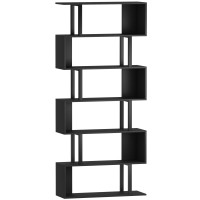 Yusong Geometric Bookcase, S Shaped Bookshelf 6-Tier Book Shelves For Bedroom, Modern Wood Decorative Display Shelf Tall Book Case For Home Office, Black