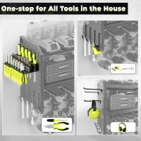 Kafahom Power Tool Organizer Large 8 Drill Holder Wall Mount With 2 Side Pegboards Heavy Duty Metal Tool Shelf With 12 Hooks