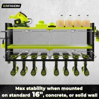 Kafahom Power Tool Organizer Large 8 Drill Holder Wall Mount With 2 Side Pegboards Heavy Duty Metal Tool Shelf With 12 Hooks