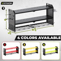 Kafahom Power Tool Organizer Large 8 Drill Holder Wall Mount With 2 Side Pegboards Metal Tool Shelf With 12 Hooks Storage Rack F