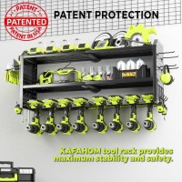 Kafahom Power Tool Organizer Large 8 Drill Holder Wall Mount With 2 Side Pegboards Metal Tool Shelf With 12 Hooks Storage Rack F