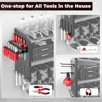 Kafahom Power Tool Organizer Large 8 Drill Holder Wall Mount With 2 Side Pegboards Heavy Duty Metal Tool Shelf With 12 Hooks