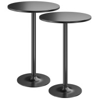 Furmax Bistro Pub Table 2 Pack Round Bar Height Cocktail Table Metal Base Mdf Top Obsidian Table With Black Leg 238Inch Top 3