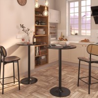 Furmax Bistro Pub Table 2 Pack Round Bar Height Cocktail Table Metal Base Mdf Top Obsidian Table With Black Leg 238Inch Top 3