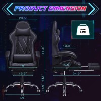 Shahoo Gaming Chair With Footrest And Massage Fuction Lumbar Support 360Swivel And Height Adjustable Seat With Headrest For Off