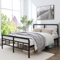 Hobinche Queen Size Metal Bed Frame With Headboard And Footboard, 14 Inch Black Heavy Duty Mattress Foundation With Steel Slat Support, No Box Spring Needed, Noise Free