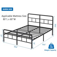 Hobinche Queen Size Metal Bed Frame With Headboard And Footboard, 14 Inch Black Heavy Duty Mattress Foundation With Steel Slat Support, No Box Spring Needed, Noise Free