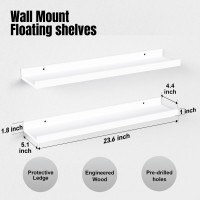 Boswillon 24 Inches Long Floating Shelves Wall Mounted 2 Set Modern White Wall Shelf For Bedroom Nursery Book Shelf With Lip