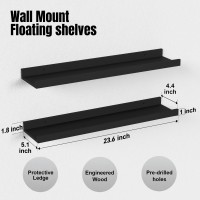 Boswillon 24 Inches Long Floating Shelves Wall Mounted 2 Set Modern Black Wall Shelf For Bedroom Nursery Book Shelf With Lip