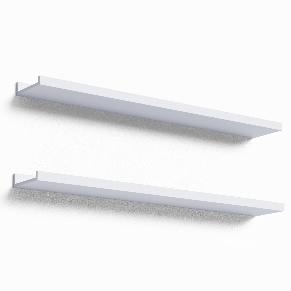 Boswillon 36 Inches Long Floating Shelves Wall Mounted 2 Set Modern White Wall Shelf For Bedroom Nursery Book Shelf With Lip