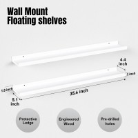 Boswillon 36 Inches Long Floating Shelves Wall Mounted 2 Set Modern White Wall Shelf For Bedroom Nursery Book Shelf With Lip