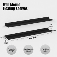 Boswillon 36 Inches Long Floating Shelves Wall Mounted 2 Set Modern Black Wall Shelf For Bedroom Nursery Book Shelf With Lip