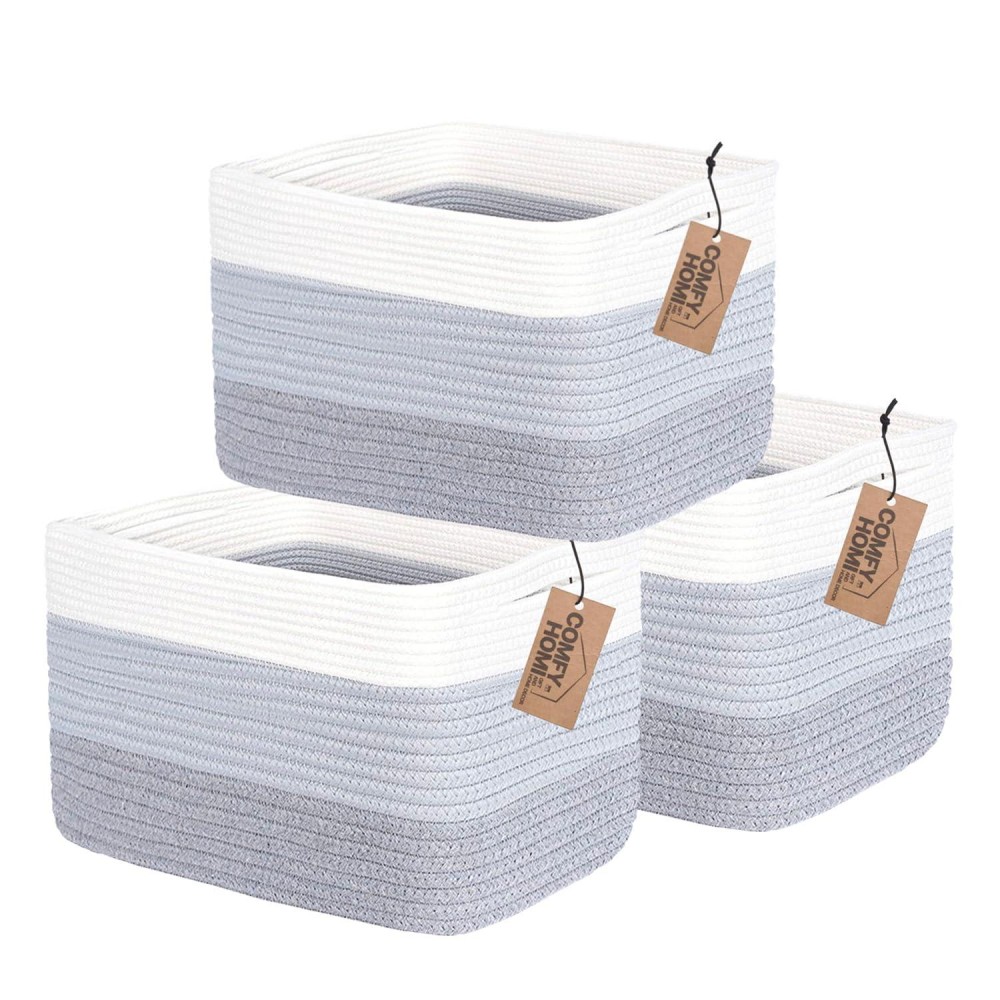 Comfy-Homi 3Pack Cotton Rope Woven Basket With Handles For Shelves,Cloth Storage Basket For Organizingnew 13.5