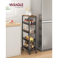 Vasagle Slim Rolling Cart 5Tier Storage Cart Narrow Cart With Handle 87 Inches Deep Metal Frame For Kitchen Dining Room