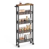 Vasagle Slim Rolling Cart 5Tier Storage Cart Narrow Cart With Handle 51 Inches Deep Metal Frame For Kitchen Dining Room