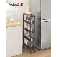 Vasagle Slim Rolling Cart 5Tier Storage Cart Narrow Cart With Handle 51 Inches Deep Metal Frame For Kitchen Dining Room