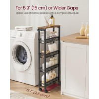 Vasagle Slim Rolling Cart 5Tier Storage Cart Narrow Cart With Handle 51 Inches Deep Metal Frame For Kitchen Dining Room