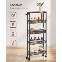 Vasagle Slim Rolling Cart 5Tier Storage Cart Narrow Cart With Handle 51 Inches Deep Metal Frame For Kitchen Dining Room