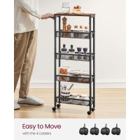 Vasagle Slim Rolling Cart 5Tier Storage Cart Narrow Cart With Handle 51 Inches Deep Metal Frame For Kitchen Dining Room