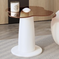GraceNook White Coffee Table Set of Two, Cream Mushroom Shape Big Coffee Table with Small Glass End Table, Funky and Minimalist Nesting Coffee Tables for Living Room, Bedroom