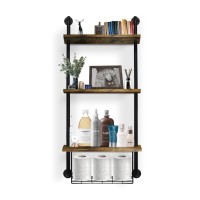 Gilpwa 3Tier Bathroom Shelves Wall Mounted Floating Shelves With Basket Easy Assemble Industrial Pipe Shelving Antirust Wal