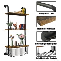 Gilpwa 3Tier Bathroom Shelves Wall Mounted Floating Shelves With Basket Easy Assemble Industrial Pipe Shelving Antirust Wal