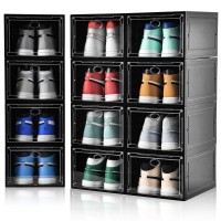 Amllas 12 Pack Shoe Boxes Stackable Upgraded Sturdy Shoe Storage Boxes With Clear Magnetic Door Multifunctional Sneaker Storage