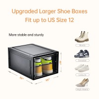 Amllas 12 Pack Shoe Boxes Stackable Upgraded Sturdy Shoe Storage Boxes With Clear Magnetic Door Multifunctional Sneaker Storage