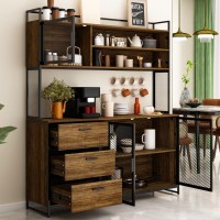 ECACAD Modern Wood Sideboard Buffet Storage Cabinet with Hutch, 3 Metal Mesh Doors, 3 Drawers & Shelves, Kitchen Pantry Cupboard Console Table for Living Room, Dining Room, Brown