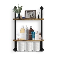 Gilpwa 2Tier Bathroom Shelves Wall Mounted Floating Shelving Retro Pipe Shelf With Basket Easy Assemble Industrial Pipe Shelv