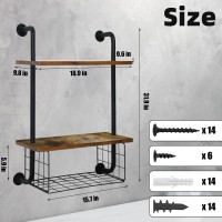 Gilpwa 2Tier Bathroom Shelves Wall Mounted Floating Shelving Retro Pipe Shelf With Basket Easy Assemble Industrial Pipe Shelv