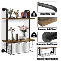 Gilpwa 2Tier Bathroom Shelves Wall Mounted Floating Shelving Retro Pipe Shelf With Basket Easy Assemble Industrial Pipe Shelv