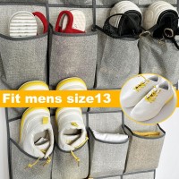 Homyfort 2 Pack Over The Door Shoe Organizer Hanging Shoe Rack Storage Holder With 48 Large Pockets For Closet Door Grey