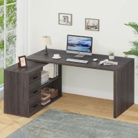 Hsh L Shaped Computer Desk With Drawers L Shaped Desk With Storage Cabinet Shelves Large Reversible Corner Executive Home Offi