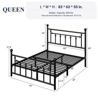 Allewie 14 Inch Queen Size Metal Platform Bed Frame With Victorian Vintage Headboard And Footboardunder Bed Storageno Box Spri