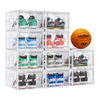 Cakraie 10 Pack Thicken Shoe Organizer Stackable Upgraded Sturdy Shoe Storage Box With Magnetic Door Shoe Containers For Sneaker