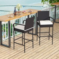 Tangkula Patio Wicker Barstools Set Of 2, Outdoor Pe Rattan Bar Chairs With Armrests & Soft Cushions, Stable Metal Frame, 400 Lbs Max Load, Mix Brown Pe Wicker Bar Chairs For Porch, Backyard