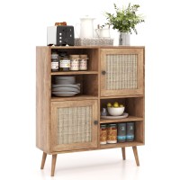 Giantex Buffet Cabinet, Wood Sideboard Storage Cabinet, 2 Rattan Doors & 2 Cubes, Farmhouse Coffee Bar Accent Cabinet, Freestanding Cupboard Organizer For Living Room Kitchen Hallway
