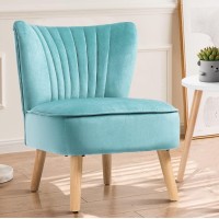 KOMFOTT Upholstered Accent Chair, Modern Velvet Armless Accent Chair w/Solid Rubber Wood Legs, Leisure Wingback Sofa Chair w/Thick Sponge Sofa, Side Chair for Living Room, Bedroom (1, Turquoise)