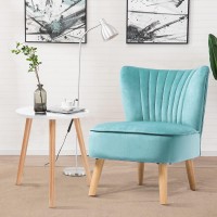 KOMFOTT Upholstered Accent Chair, Modern Velvet Armless Accent Chair w/Solid Rubber Wood Legs, Leisure Wingback Sofa Chair w/Thick Sponge Sofa, Side Chair for Living Room, Bedroom (1, Turquoise)