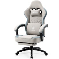 Dowinx Gaming Chair Breathable Fabric Computer Chair With Pocket Spring Cushion, Comfortable Office Chair With Gel Pad And Storage Bag,Massage Game Chair With Footrest,Grey