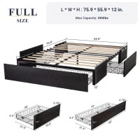 Allewie Full Size Platform Bed Frame With 3 Storage Drawers Faux Leather Upholstered Wooden Slats Support No Box Spring Neede