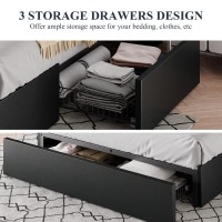 Allewie Full Size Platform Bed Frame With 3 Storage Drawers Faux Leather Upholstered Wooden Slats Support No Box Spring Neede