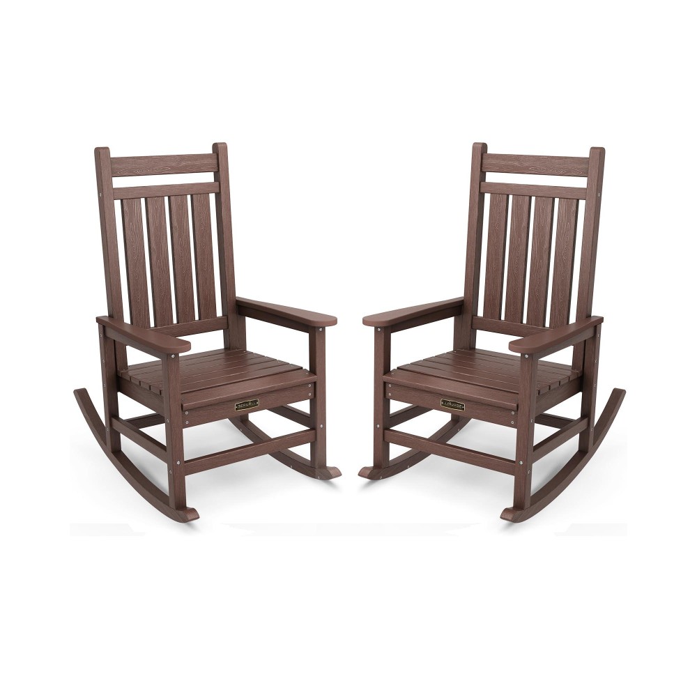 Serwall Hdpe Outdoor Rocking Chair Set Of 2 Outdoor Rocking Chairs All Weather Outdoor Rockers For Lawn Brown