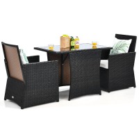 Kotek 3 Piece Outdoor Dining Set, Pe Rattan Dining Table & Chairs Set With Tempered Glass Top & Cushions, Wicker Conversation Set, Patio Bistro Set For Backyard Garden Porch (White)