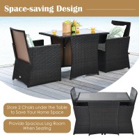 Kotek 3 Piece Outdoor Dining Set, Pe Rattan Dining Table & Chairs Set With Tempered Glass Top & Cushions, Wicker Conversation Set, Patio Bistro Set For Backyard Garden Porch (Grey)